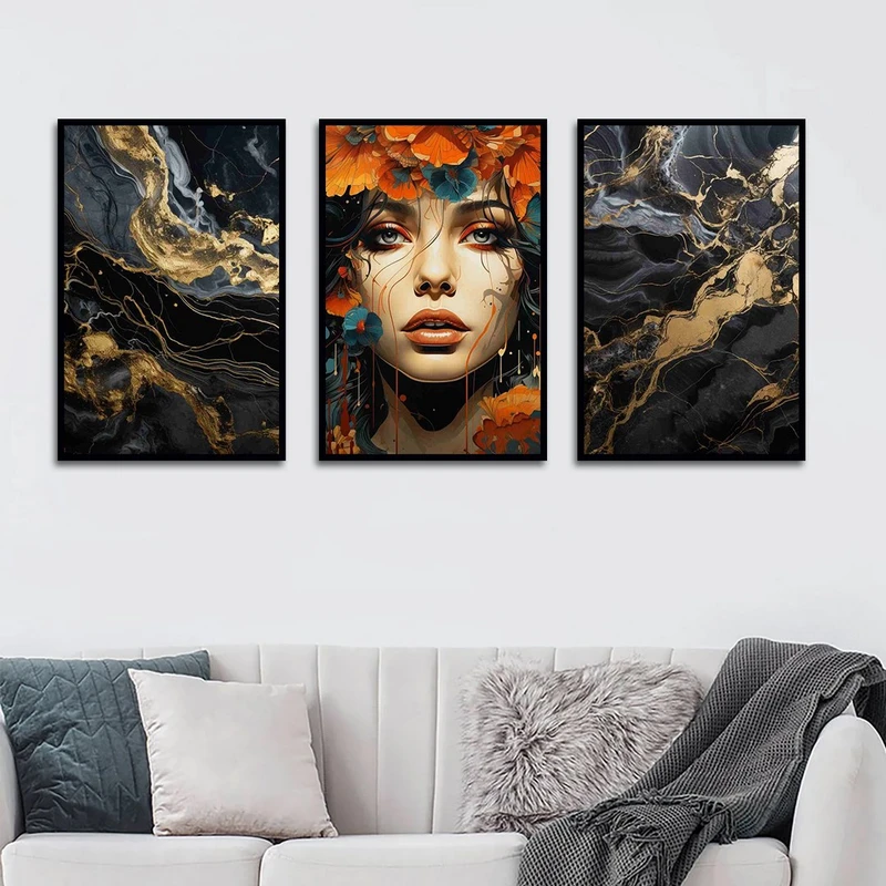 تابلو بکلیت طرح نقاشی مدرن چهره مدل B-1230 مجموعه 3 عددی