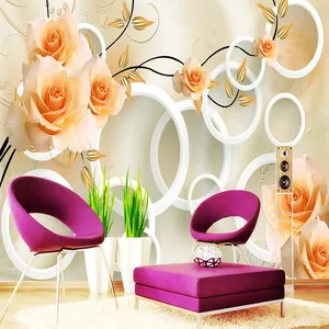 پوستر دیواری سه بعدی مدل شاخه گل برجسته نارنجی زمینه حلقه DVRF1494