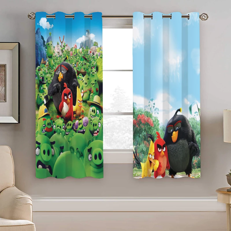 پرده نیروانا طرح پرنده گان خشمگین کودک مدل مخمل کد 8134 سایز 140×200 سانتی متر