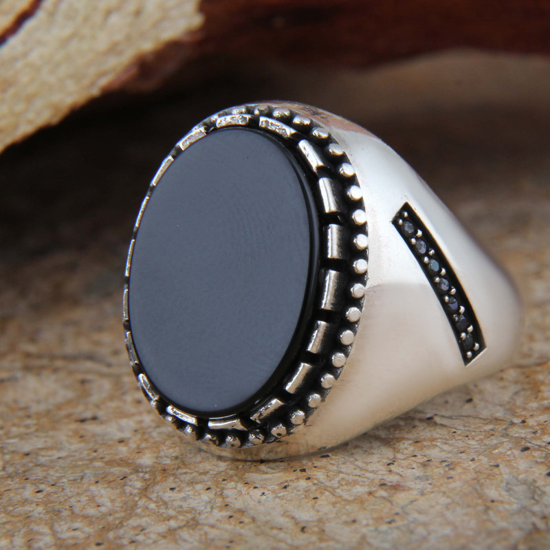انگشتر نقره مردانه بازرگانی میلادی مدل عقیق نگین مارکازیت رکاب ترک وارداتی کد AM_4172
