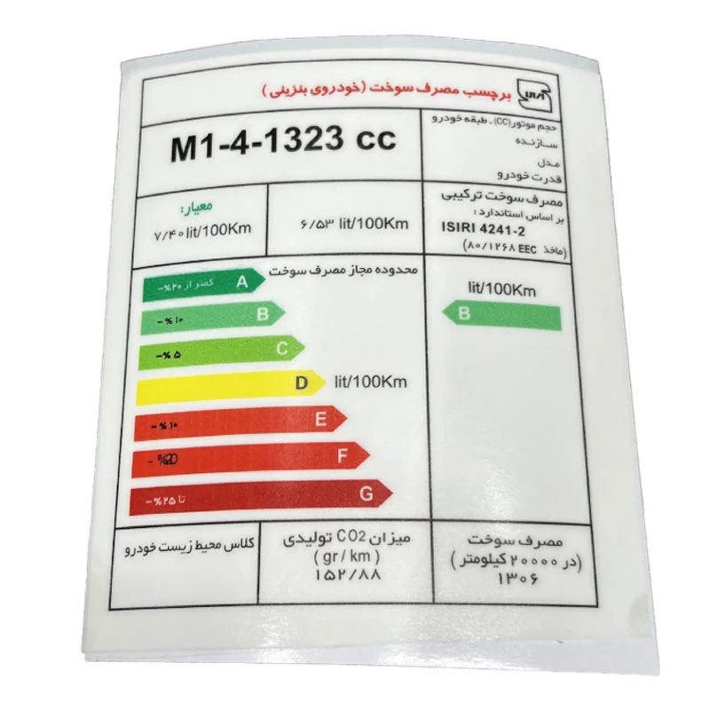 برچسب خودرو چیکال طرح مصرف انرژی مدل P-1083