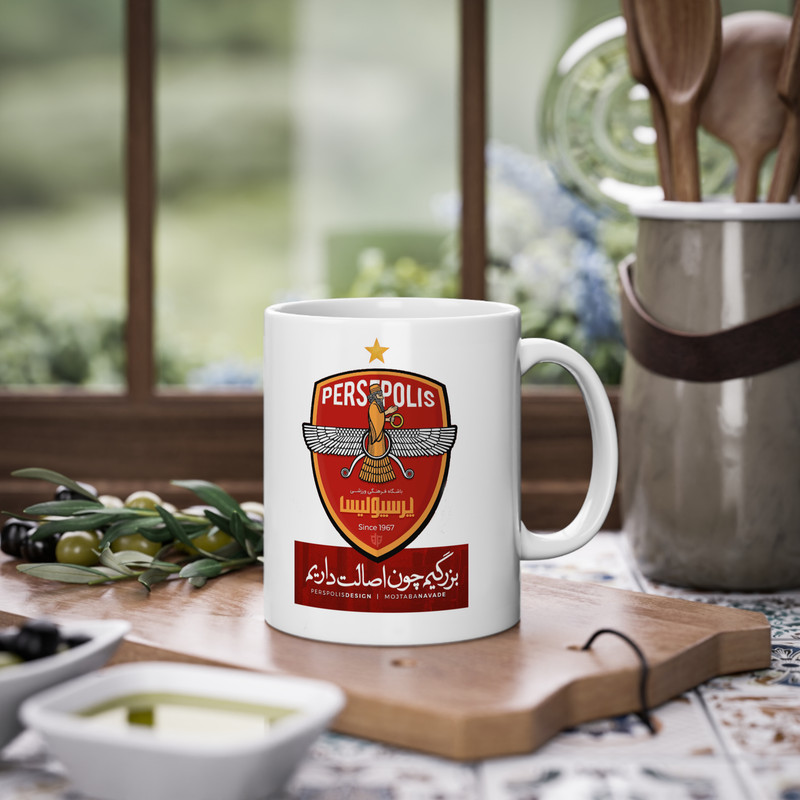 ماگ پادآفرین مدل فوتبال لیگ پرسپولیس بزرگیم چون اصالت داریم کد 066