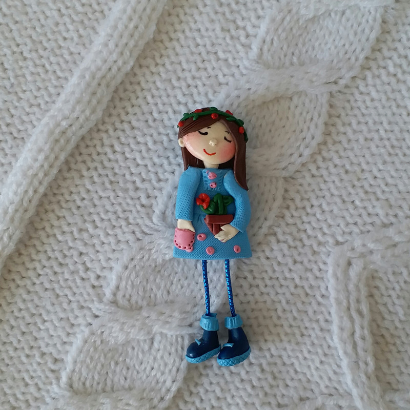 گل سینه دخترانه مدل دختر گل کاکتوس SS103