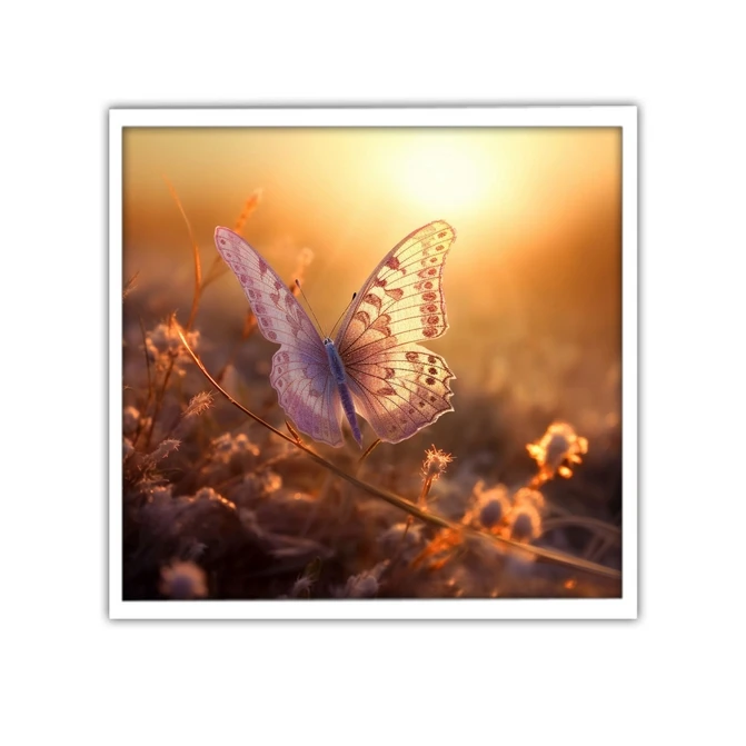 تابلو نوری بکلیت طرح پروانه و طلوع آفتاب مدل لایت باکس W-MID-19909