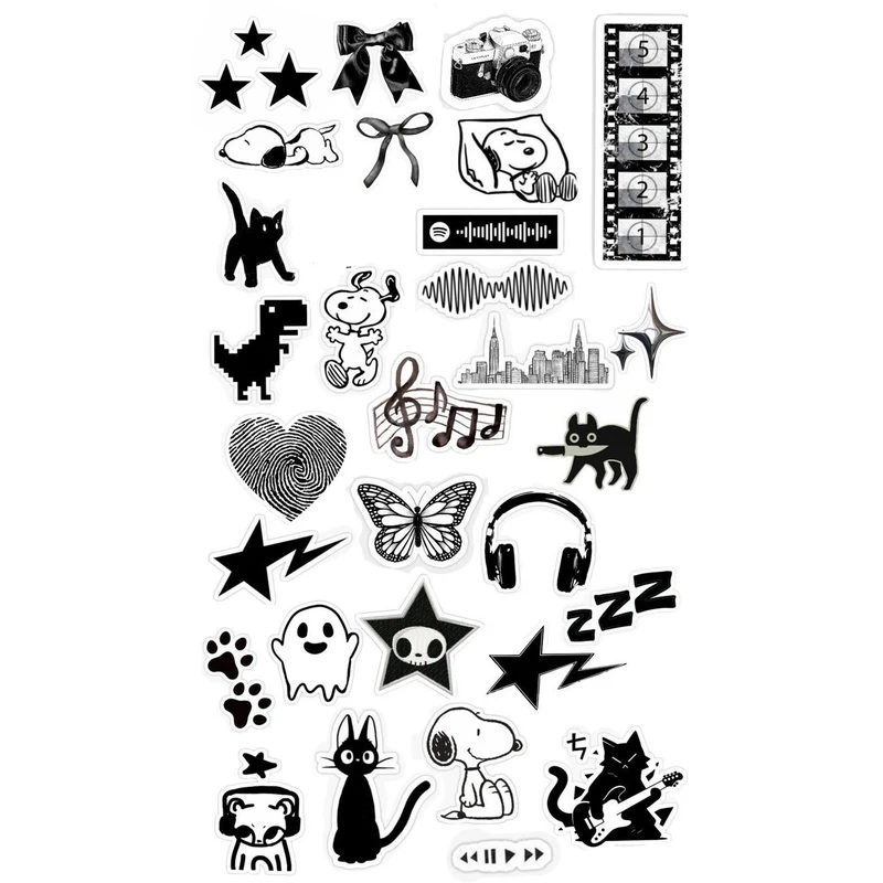 استیکر موبایل، تبلت و لپ تاپ طرح قلب، پروانه و گربه سیاه و سفید کد 419 مجموعه 27 عددی