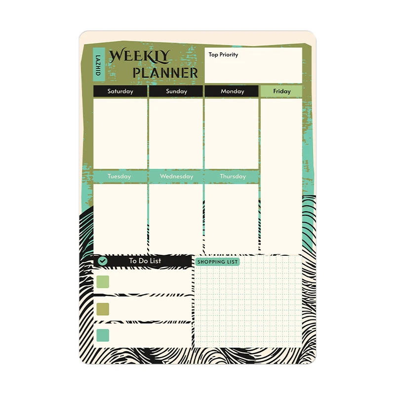 تخته وایت برد لاژید طرح پلنر هفتگی سایز 20X30 سانتیمتر