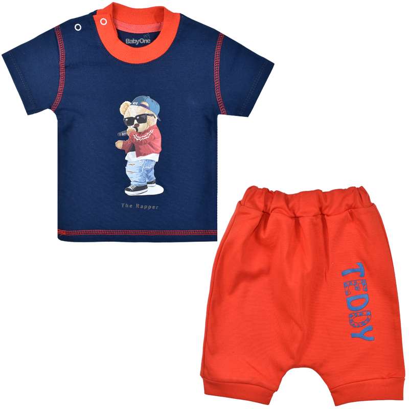 ست تی شرت و شلوارک نوزادی بی بی وان مدل تدی کد 2
