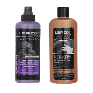 شامپو مو لروکس مدل Keratin حجم 300 میلی لیتر به همراه اسپری مو لروکس مدل نرم کننده و ضد وزی حجم 300 میلی لیتر