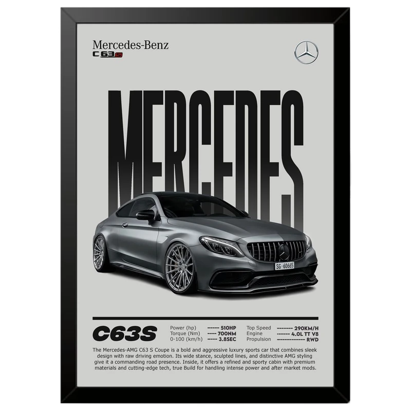 تابلو بکلیت طرح ماشین و خودرو مرسدس بنز Mercedes-Benz AMG C63 S مدل b-po1731 فریم مشکی