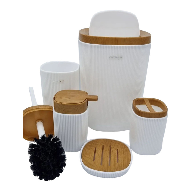 ست سرویس بهداشتی 6 پارچه کنتراست مدل روما شیاردار چوب