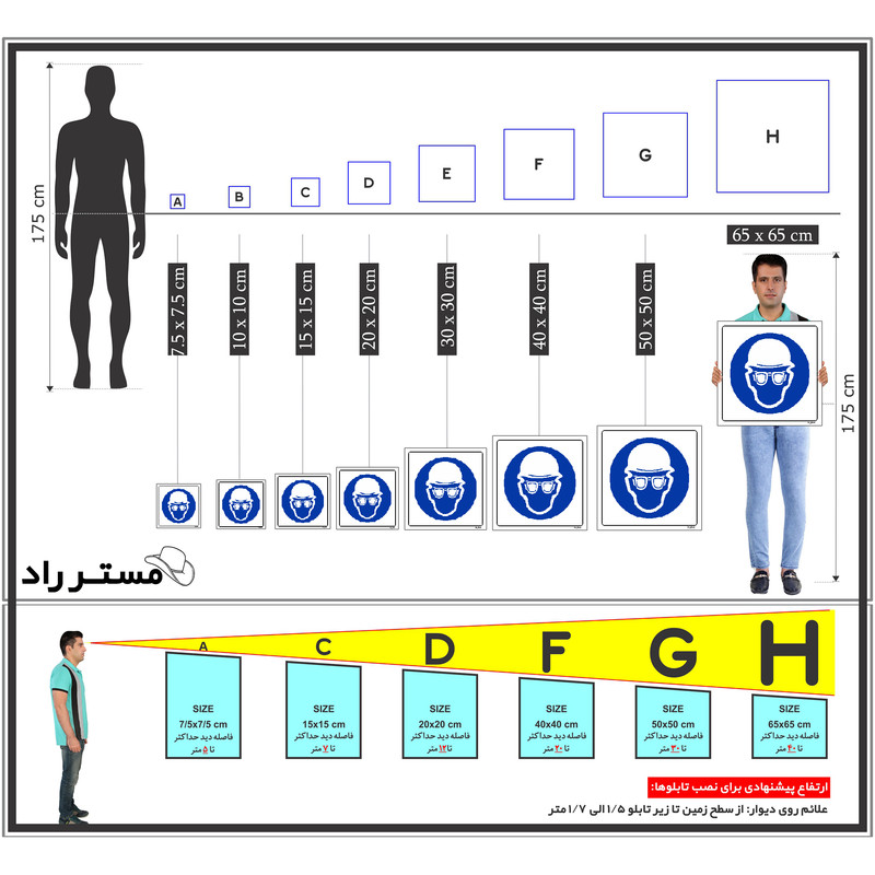 برچسب ایمنی مستر راد طرح از عینک و کلاه ایمنی استفاده نمائید مدل HSE-OSHA-258