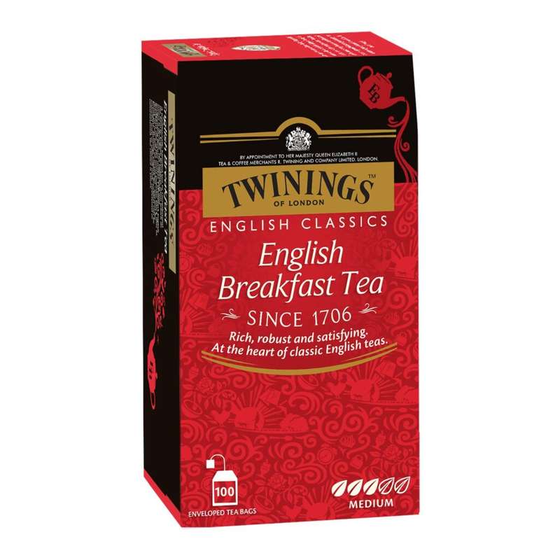 چای سیاه کیسه ای صبحانه انگلیسی تویینینگز بسته 100 عددی