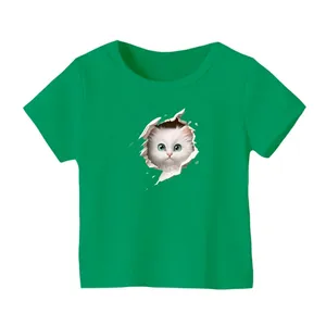 تی شرت آستین کوتاه بچگانه مدل  گربه کد 3 رنگ سبز