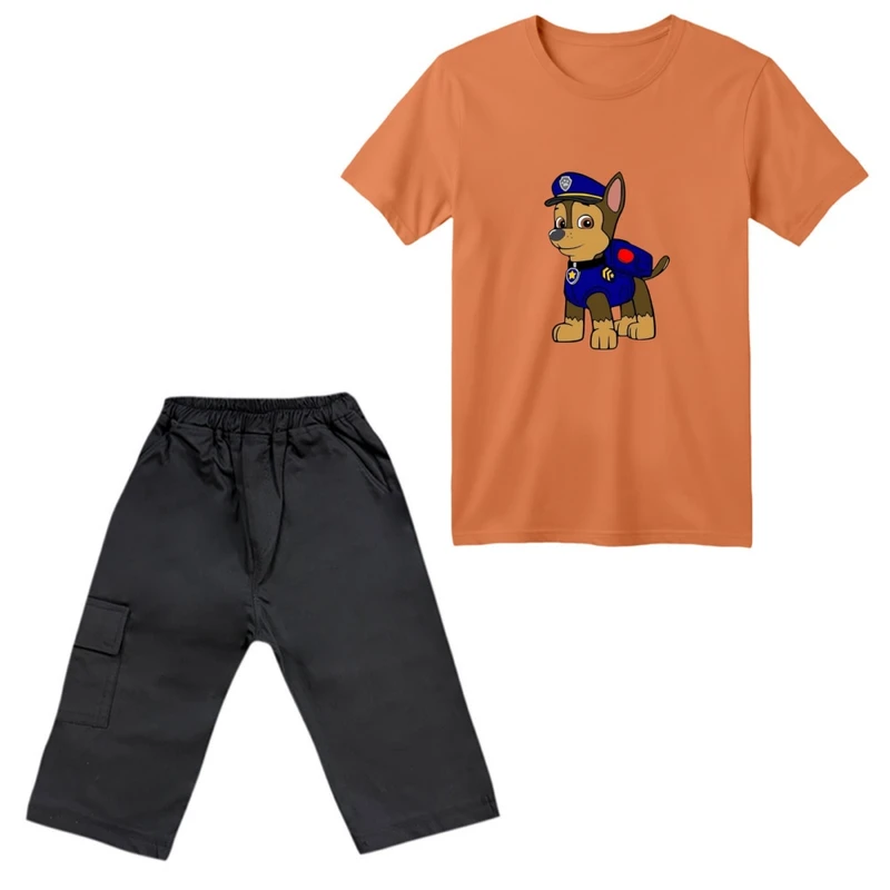 ست تی‌شرت آستین کوتاه و شلوارک پسرانه مدل سگ نگهبان کد 04