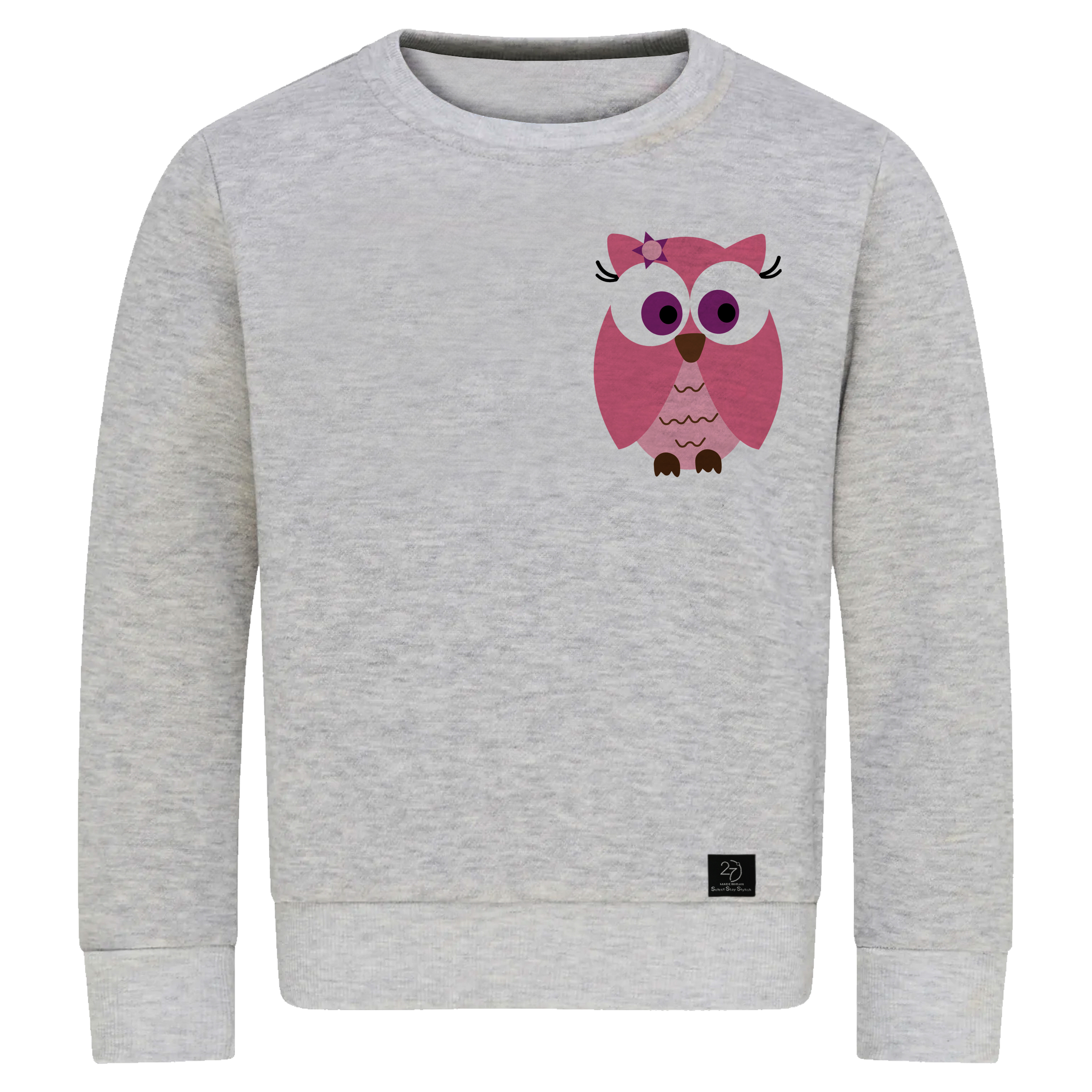 سویشرت دخترانه 27 مدل جغد کد J01 رنگ طوسی