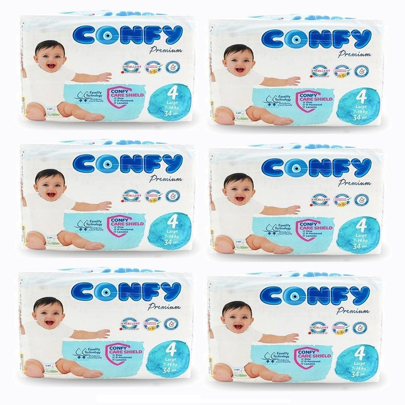 پوشک بچه کانفی مدل PERMIUM سایز 4 شش بسته 34 عددی
