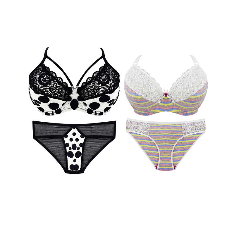 ست شورت و سوتین زنانه مدل راه راه و خالدار مجموعه 2 عددی