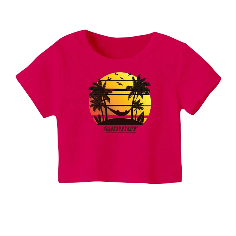 کراپ‌ تی‌شرت آستین کوتاه زنانه مدل نخل کد ۲