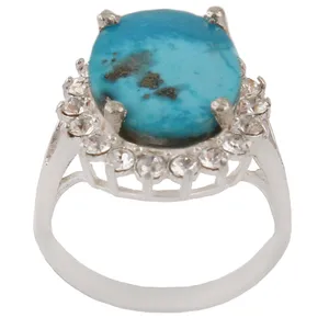 انگشتر نقره زنانه بازرگانی میلادی مدل  فیروزه طبیعی نیشابور فول نگین کد AW_643