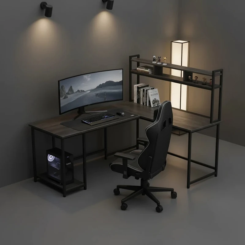 میز گیمینگ مدل پرو دسک سایز 140*170*60 سانتی متر به همراه شلف مانیتور و جایگاه کیس