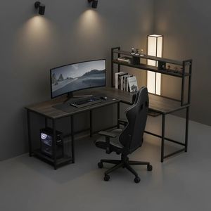 میز گیمینگ مدل پرو دسک سایز 140*170*60 سانتی متر به همراه شلف مانیتور و جایگاه کیس