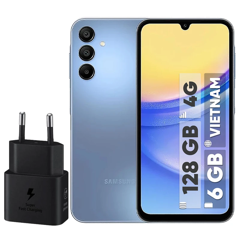 Samsung Galaxy A15 - 2 SIM | 128GB - 6GB RAM  with 25W Samsung charger - Vietnam