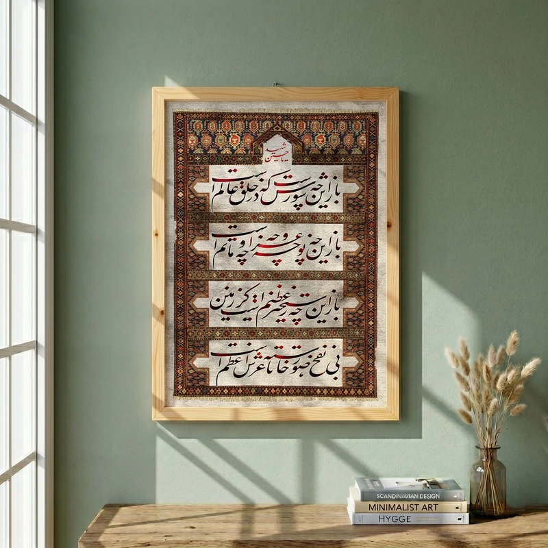 تابلو طرح کتیبه محرم مدل G15407 فریم کرم روشن