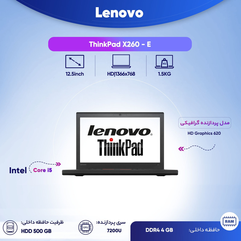 لپ تاپ 12 اینچی لنوو مدل ThinkPad X260 - E