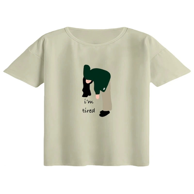 کراپ تی‌شرت آستین کوتاه زنانه مدل دخترک دراز