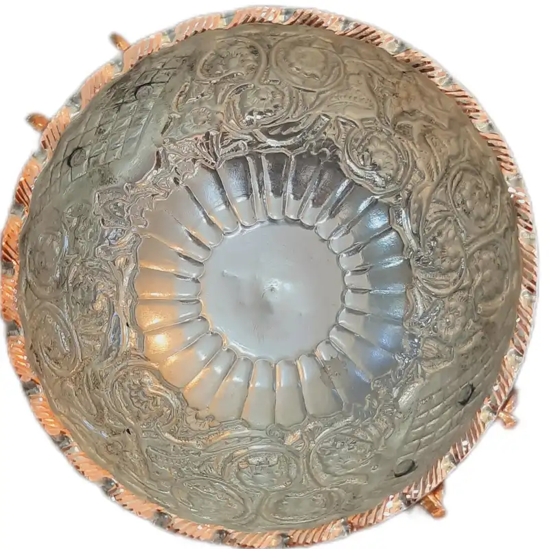 آجیل خوری مسی مدل الماس تراش طرح گل مرغ