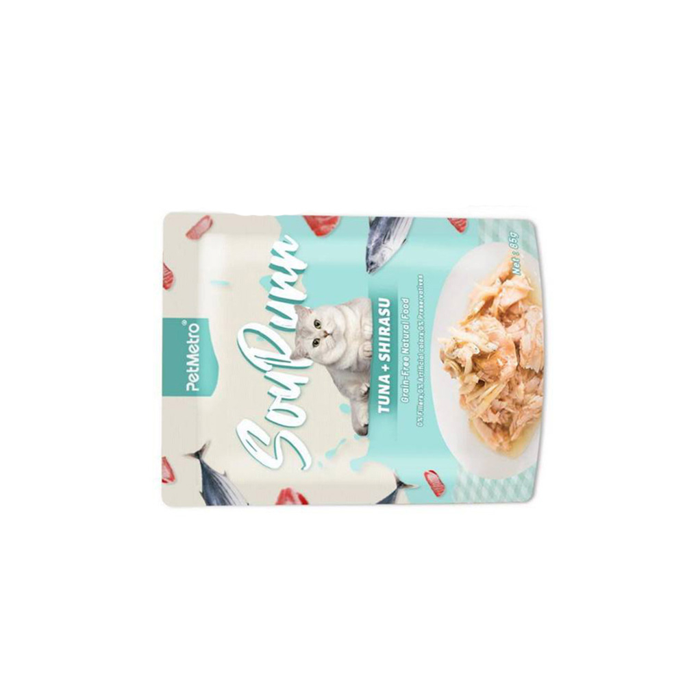 پوچ گربه پت مترو مدل سوپی طعم ماهی تن و میگو وزن 75 گرم