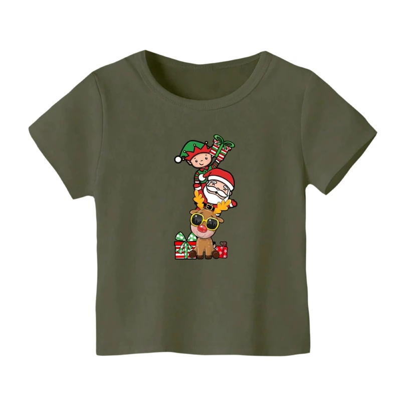 تی شرت آستین کوتاه بچگانه مدل بابانوئل و گوزن کریسمس کد 11