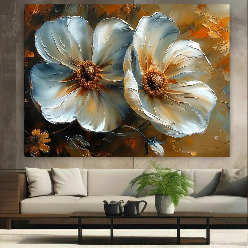 پوستر پارچه ای طرح مخمل گل سفید مدل بوم هنری کد FP105793