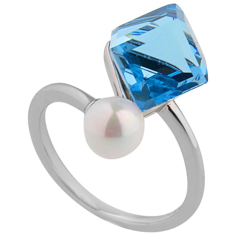 انگشتر زنانه سواروسکی مدل مکعب و مروارید کد 190014