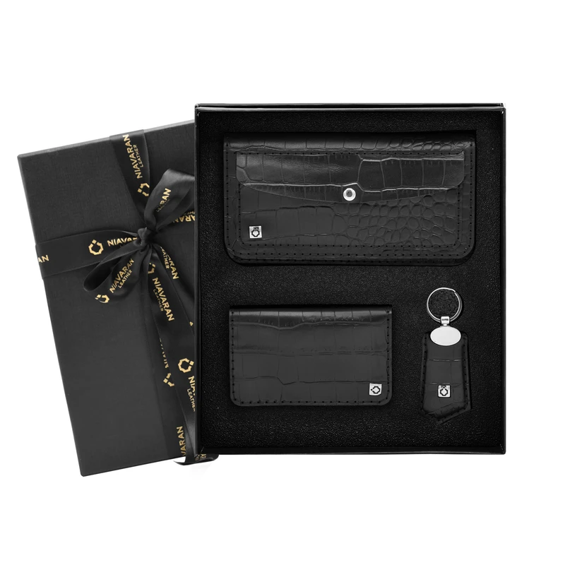 ست هدیه چرم نیاوران مدل اطلس دست دوز کد S130 طرح سنگی