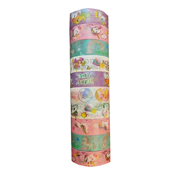 چسب نواری مدل واشی طرح یونیکورن عرض 1.5 سانتی متر مجموعه 10 عددی