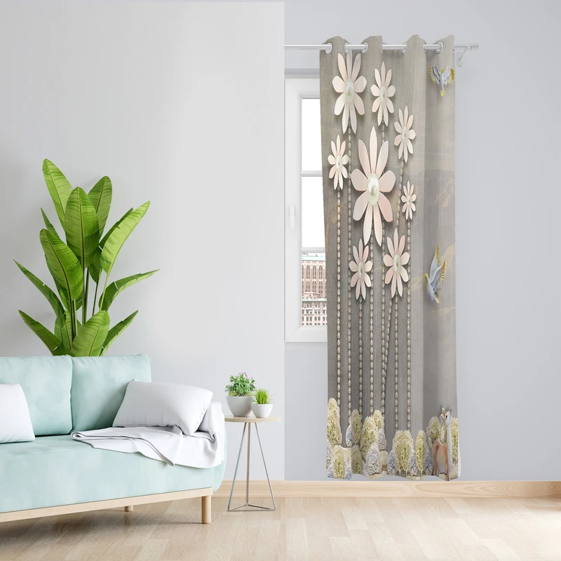 پرده طرح گل مدل مخمل پانچی کد 2554 z سایز 140x200 سانتی متر