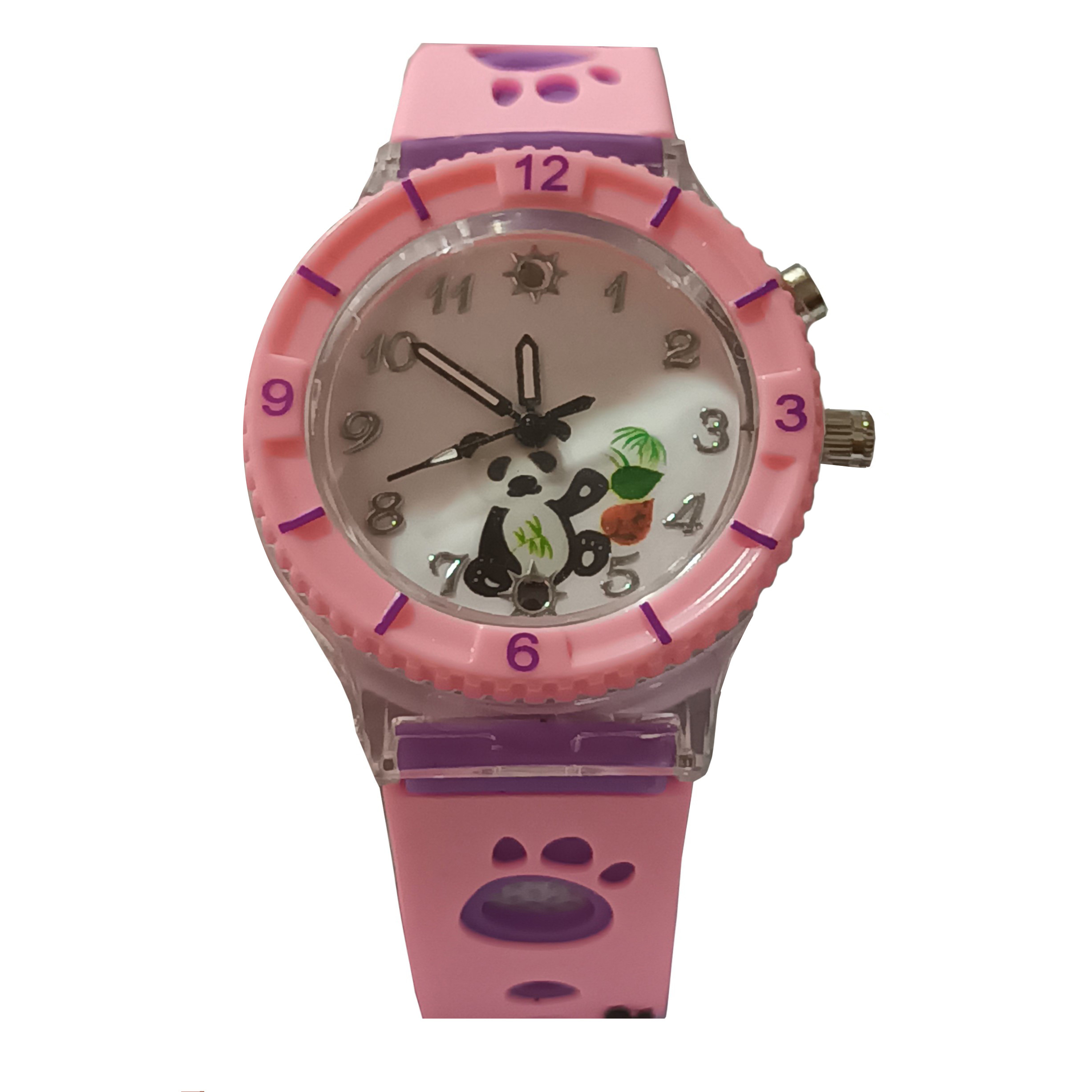 ساعت مچی عقربه ای بچکانه مدل چراغ دار عروسکي طرح پاندا