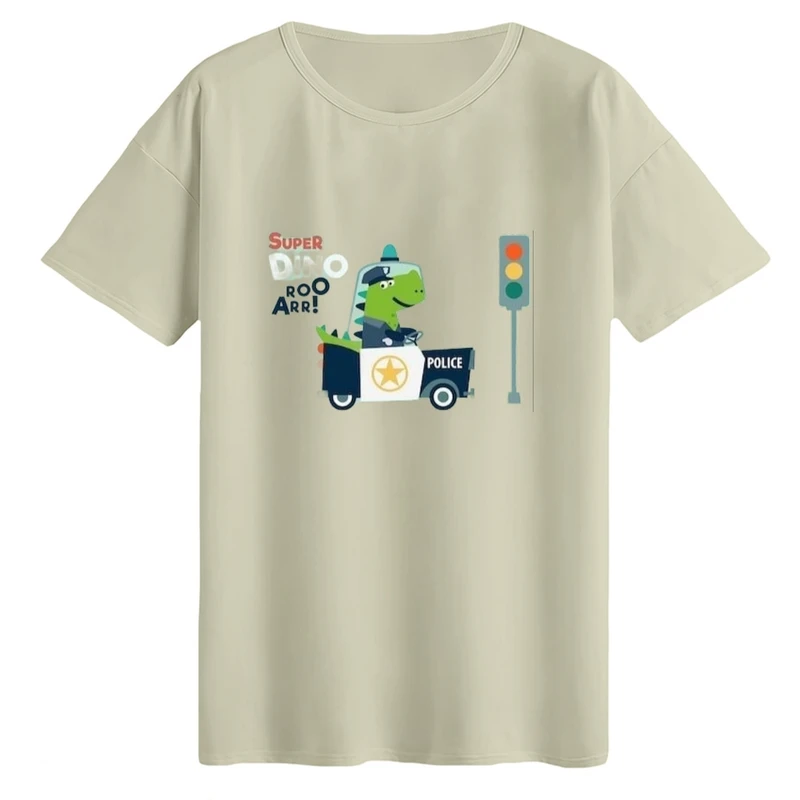 تی‌شرت لانگ آستین کوتاه زنانه مدل تمساح و ماشین پلیس