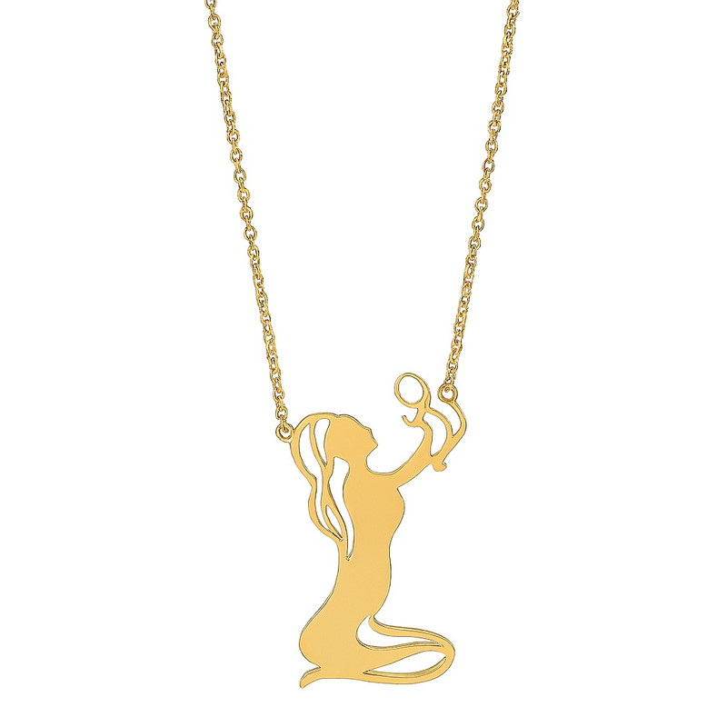 گردنبند طلا 18 عیار زنانه با زنجیر حلقهای (فلامینگو) گالری قو طلایی مدل مادر نشسته و نوزاد