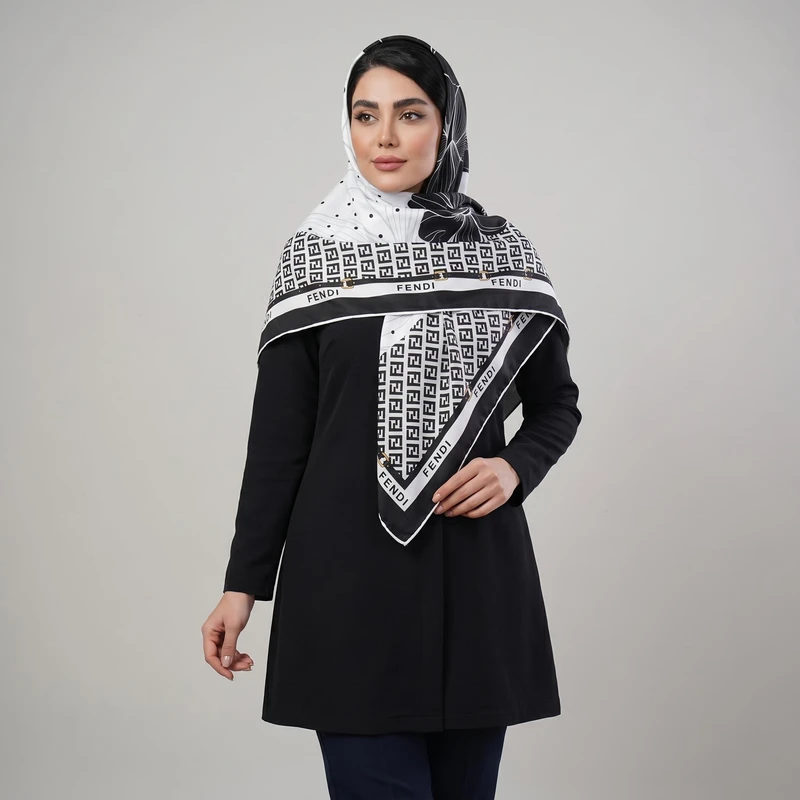 روسری زنانه مدل ابریشم لاکچری مزونی دور دست دوز کد ana-5047