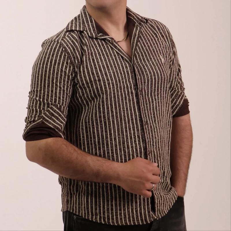 پیراهن آستین بلند یقه برگردان مردانه مدل اسپرت