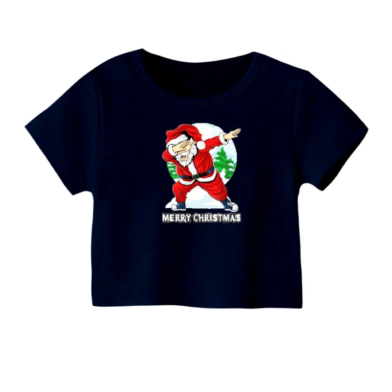 کراپ‌ تی‌شرت آستین کوتاه زنانه مدل بابانوئل کریسمس کد 13