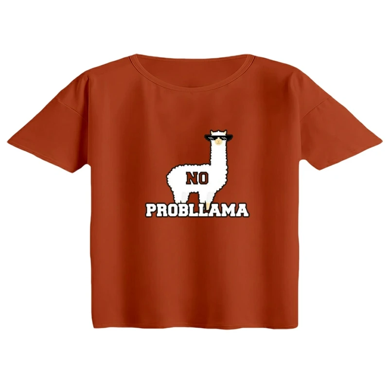 کراپ تی‌شرت آستین کوتاه زنانه مدل لاما عینکی