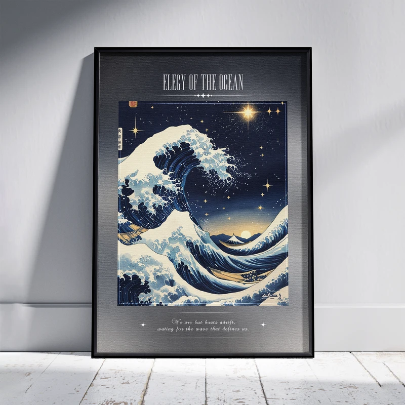 تابلو مدل دکوری طرح موج بزرگ کاوانا فریم مشکی