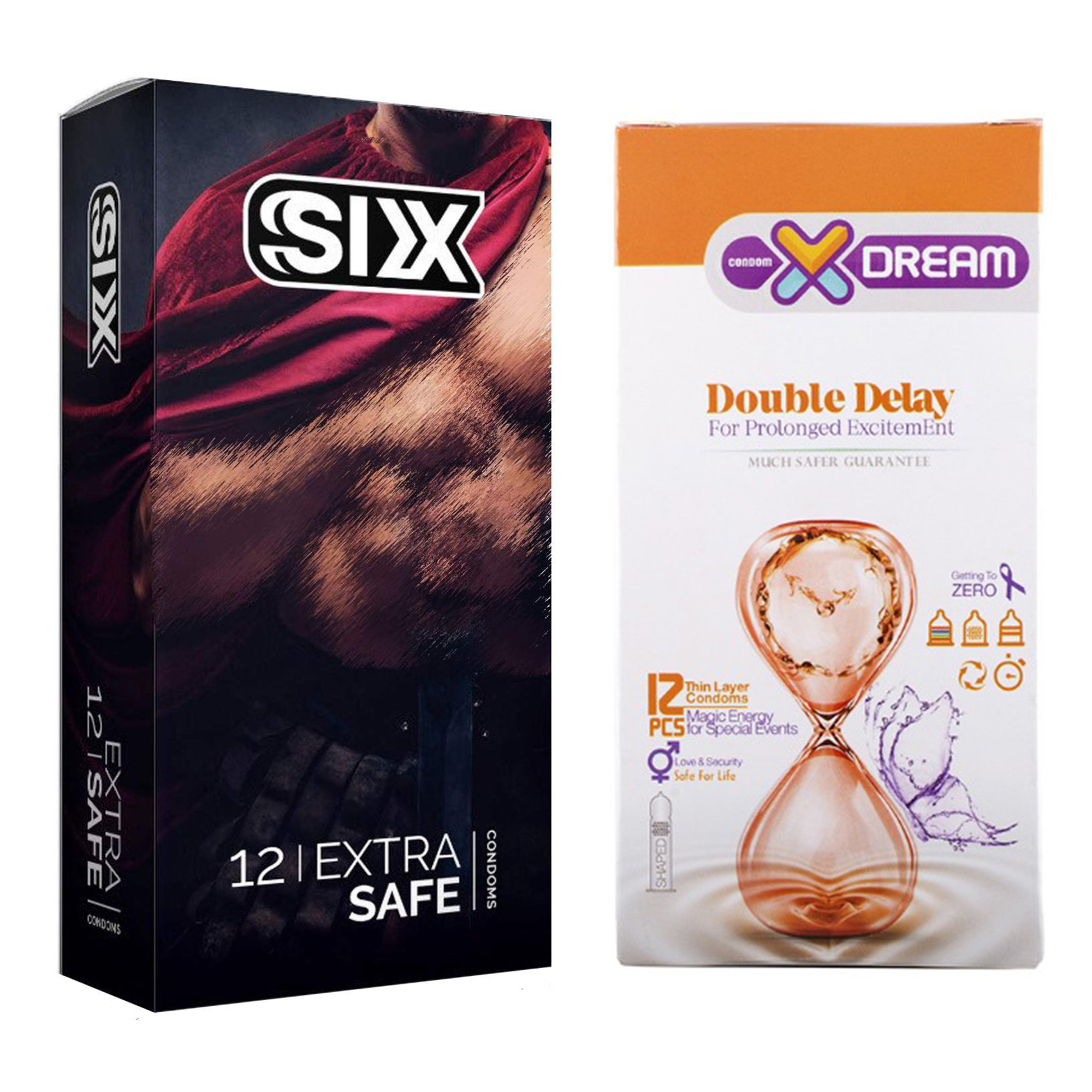  کاندوم سیکس مدل Max Safety بسته 12 عددی به همراه کاندوم ایکس دریم مدل Double Delay بسته 12 عددی