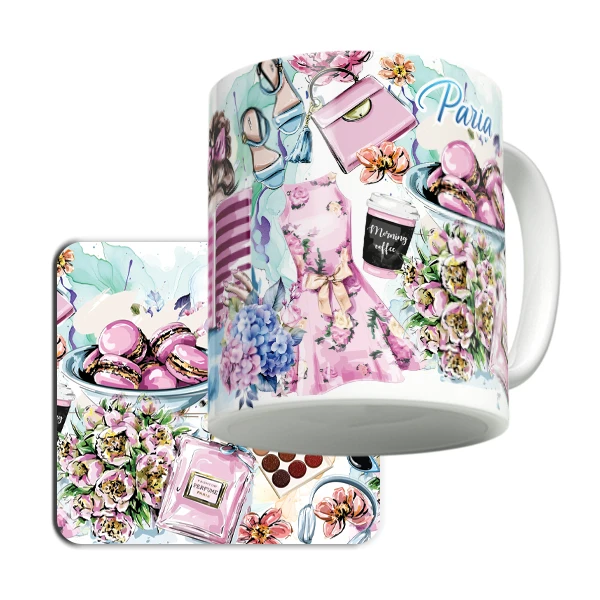 ماگ لاژید مدل اسم پریا طرح نقاشی آبرنگ به همراه زیر لیوانی