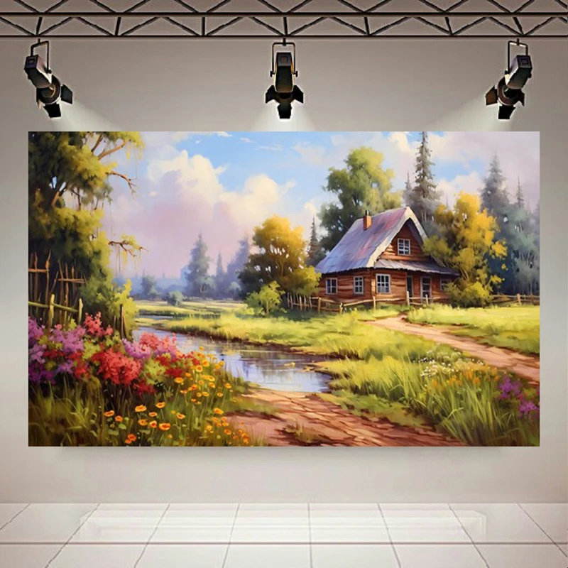 کاغذ دیواری طرح کلبه روستایی مدل طبیعت کد AR304445