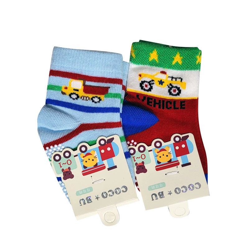 جوراب ساق کوتاه بچگانه کوکو بی یو مدل ماشین کد 05007-0-1 بسته 2 عددی