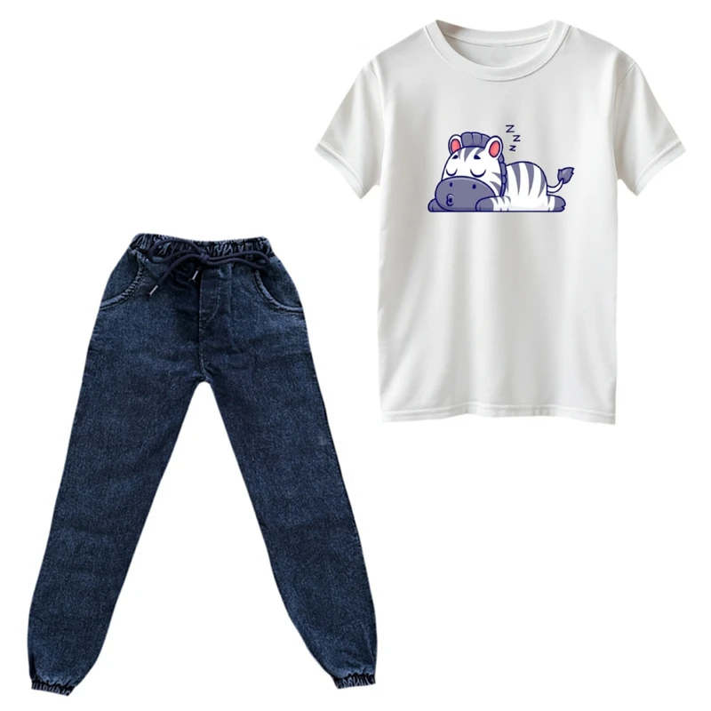 ست تی‌شرت و شلوار پسرانه مدل گورخر کد ۷ رنگ سفید